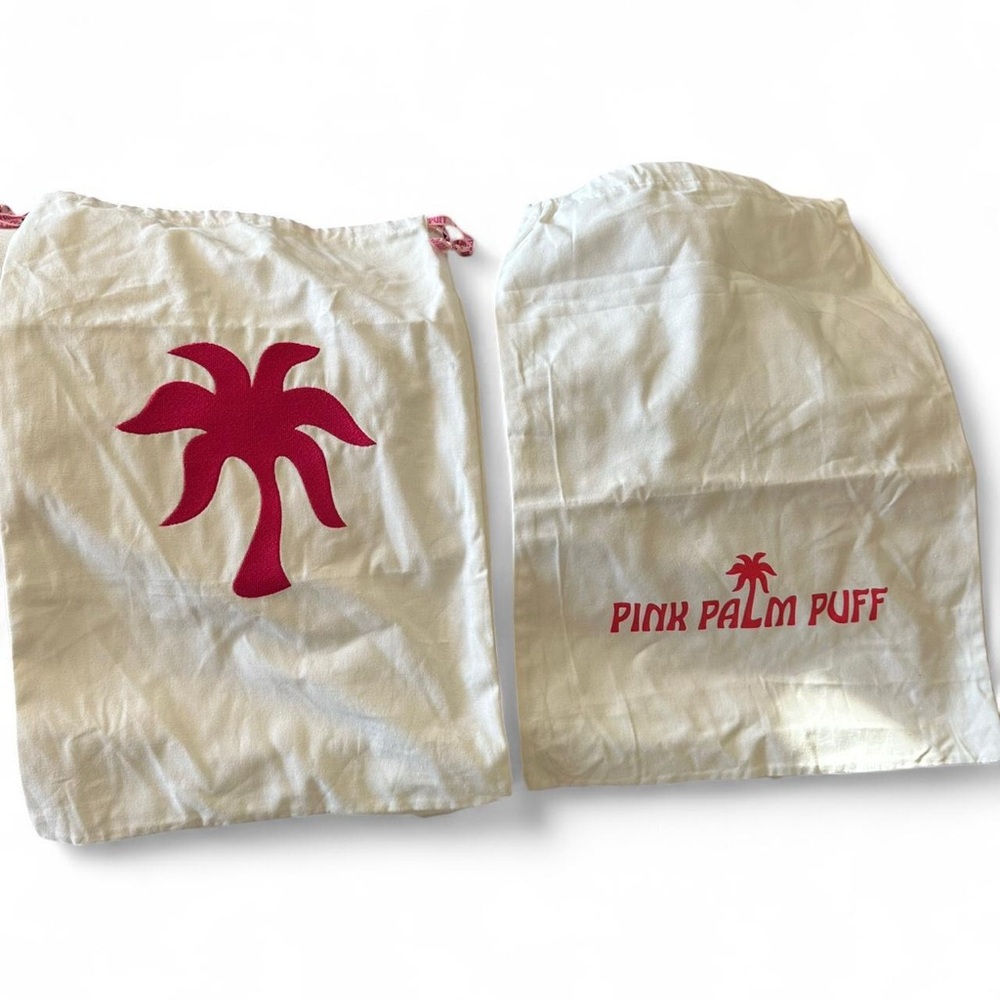 🌴 Pink Palm Puff Dust Bags – Logo Palm Tree (Set of 2)